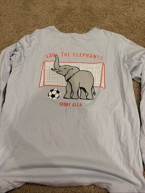 ivory ella Light Blue Long Sleeve Tee with Orange Elephant Graphic
